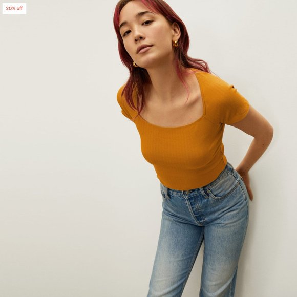 Everlane Tops - The Stretch-Rib Square-Neck Top in Mustard, Size L
